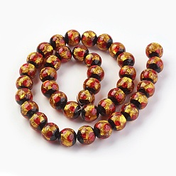 Темно-Оранжевый Ручная серебряная фольга стеклянные бусины Lampwork, круглые, темно-оранжевый, 9~10 мм, отверстие : 1.2 мм