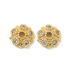 Golden Rack Plating Brass Cubic Zirconia Bead Cap, Long-Lasting Plated, Lead Free & Cadmium Free, Flower, Golden, 8x8x2.5mm, Hole: 1.6mm
