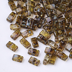 Dark Goldenrod 2-Hole Transparent Glass Seed Beads, Antique Style, Rectangle, Dark Goldenrod, 4.5~5.5x2x2~2.5mm, Hole: 0.5~0.8mm