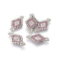 Rosy Brown MIYUKI & TOHO Handmade Japanese Seed Beads Links, Loom Pattern, Rhombus, Rosy Brown, 21.5~22x12x1.7mm, Hole: 2mm