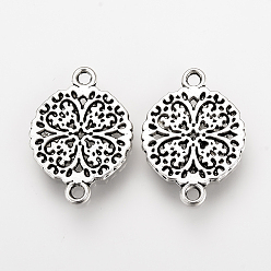 Античное Серебро Соединители из сплава в тибетском стиле, плоские круглые с клевером, без кадмия и без свинца, античное серебро, 18x13x1 мм, Отверстие : 1.5 мм , около 1210 шт / 1000 г