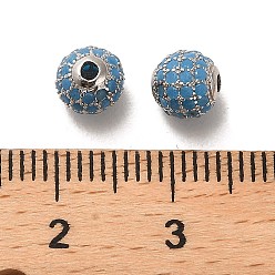 Bleu Ciel Foncé Plaqué rhodium 925 perles en argent sterling micro pavées de zircones cubiques, ronde, Platine plaqué, bleu profond du ciel, 6x5.5mm, Trou: 1.4mm