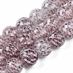 Серо-розавый Прозрачные бусины лэмпворк ручной работы нити, со цветком внутри , круглые, увядшая роза, 11.5~12.5 мм, отверстие : 1.5 мм, около 45 шт / нитка, 19.88 дюйм (50.5 см)