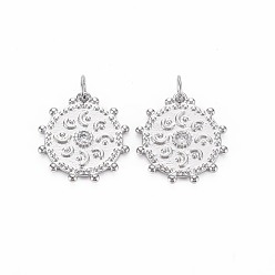 Real Platinum Plated Brass Micro Pave Clear Cubic Zirconia Pendants, Nickel Free, Moon, Real Platinum Plated, 18x17x1.5mm, Jump Ring: 5x0.5mm, Inner Diameter: 3mm
