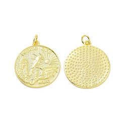 Настоящее золото 18K Стойки обшивки латунные подвески, с целью перехода в кольце, долговечный, без кадмия и без свинца, плоский круглый со словом пуэрто-рико и птицей, реальный 18 k позолоченный, 24x22x1.5 мм, Перейти кольцо: 5x0.8 мм, внутренний диаметр: 3 мм