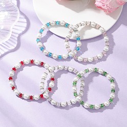 (52) Непрозрачная лаванда Браслеты из круглых бусин из перламутрового стекла и жемчуга для женщин, с хрустальными биконусными бусинами, разноцветные, бусины : 8 мм, внутренний диаметр: 2-1/4 дюйм (5.6 см)