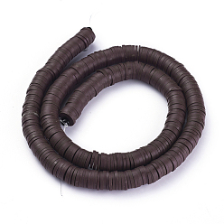 Saddle Brown Flat Round Eco-Friendly Handmade Polymer Clay Bead Spacers, Saddle Brown, 4x1mm, Hole: 1mm, about 380~400pcs/strand, 17.7 inch