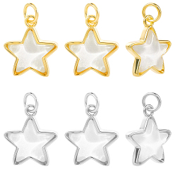 Real Gold Plated & Real Platinum Plated 10 шт 2 цвета латунные подвески, звезда со стеклом и блестящей пудрой, долгоиграющий, без свинца и без кадмия, настоящее золото и платина, 11x9x4 мм, отверстие : 2 мм