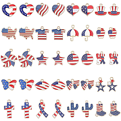 Mixed Shapes 40Pddcs 20 Styles Independence Day Themed Zinc Alloy Enamel Pendants, Light Gold, Red White Blue, Mixed Shapes, 13~23x12~20x1~3mm, Hole: 1.4~2mm, 2pcs/style