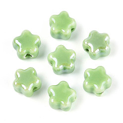 Светло-зеленый Фарфоровая бусина ручной работы, цветка сливы, яркие глазированный фарфор, светло-зеленый, 10.5~11x11~11.5x7.5~8 мм, отверстие : 2~2.5 мм