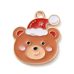 Медведь Подвески из эмали и сплава, рождественские темы амулеты, золотые, медведь, 23x19x1.2 мм, отверстие : 2 мм