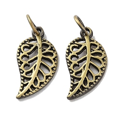 Antik Bronze Tibetischen Stil Messing-Anhänger, cadmiumfrei und bleifrei, Blatt, Antik Bronze, 16x8.5x1 mm, Bohrung: 3.5 mm