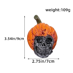 Оранжевый Хэллоуин украшения, Фигурки черепа тыквы из смолы для украшения домашнего рабочего стола, оранжевые, 90x70 мм