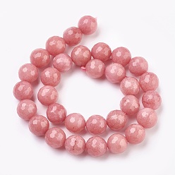 Light Coral Natural Malaysia Jade Beads Strands, Dyed, Faceted, Round, Light Coral, 12mm, Hole: 1.2mm, about 32pcs/strand, 14.9 inch