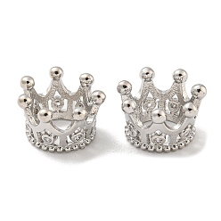 Платина Латуни европейского бисера, бусины с большим отверстием, с четким кубического циркония, долговечный, без свинца и без кадмия, корона, платина, 13x8 мм, отверстие : 7 мм