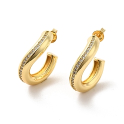 Golden Brass Micro Pave Cubic Zirconia Stud Earrings, Half Hoop Earrings, Golden, 20.5x5mm