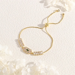 Плоский Круглый Латунь микро проложить кубический цирконий слайдер браслеты, плоско-круглые, 6-1/4~8-5/8 дюйм (16~25 см)