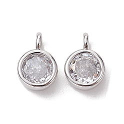 Платина Латунные микропаве прозрачные подвески с фианитом, без кадмия, без никеля и без свинца, круглые подвески, платина, 9x6x3.5 мм, отверстие : 2 мм