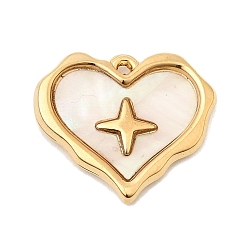 Белые Ракушки Натуральный белый оболочки подвески, подвески в форме сердца с 304 оправами из нержавеющей стали, ионное покрытие (ip), реальный 18 k позолоченный, 17x20x2 мм, отверстие : 1 мм