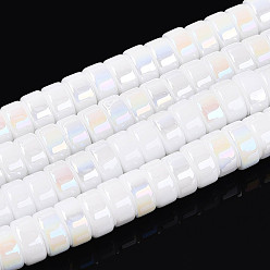 Белый Нити из непрозрачных стеклянных бусин с цветным покрытием AB, плоско-круглые, белые, 6~6.5x3 мм, отверстие : 1~1.2 мм, около 111~119 шт / нитка, 14.17~15.16'' (36~38.5 см)