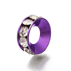 Сине-фиолетовый Латунные бусины разделители для поставки стразов, без кадмия и без свинца, долговечный, стойки покрытие, кольцо, синий фиолетовый, 15x5.5 мм, отверстие : 7 мм