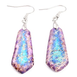 Темная Орхидея Серьги из натурального регалита / имперская яшма / морской осадок, с  латунными крючками для серег, окрашенные, шестиугольник, платина, темные орхидеи, 58 мм, штифты : 0.7 мм