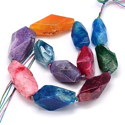Mixed Color Dyed Natural Agate Polyhedron Bead Strands, Mixed Color, 28~43x16~25x13~17mm, Hole: 1mm, about 11pcs/strand, 16.5 inch