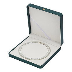 Темно-Зеленый Кожаные упаковочные коробки для ожерелий с жемчугом, квадратный, темно-зеленый, 18.8x18.8x3.7 см