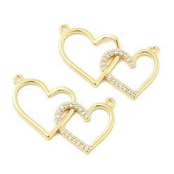 Настоящее золото 18K Подвески в виде двойного сердца из латуни с микропаве из прозрачных кубических цирконий, стойки покрытие, долговечный, без кадмия, без никеля и без свинца, реальный 18 k позолоченный, 16x27.5x2 мм, отверстие : 1.2 мм