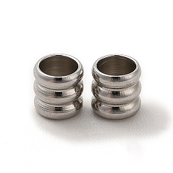 Stainless Steel Color Non-Tarnish 201 Stainless Steel Beads, Grooved Beads, Column, Stainless Steel Color, 4x4mm, Hole: 2.8mm