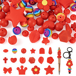 Красный 92 шт. прозрачные силиконовые фокусные бусины, разнообразные, красные, 12~35x12~35x5.5~15 мм