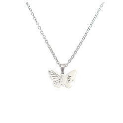 Нержавеющая Сталь Цвет День матери 304 Подвеска-кулон в виде бабочки из нержавеющей стали с филигранной гравировкой для женщин, не тускнеет, цвет нержавеющей стали, 17.72 дюйм (45 см)