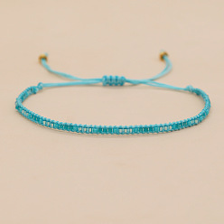 Темно-Голубой Богемные плетеные регулируемые браслеты из стеклянного бисера, украшения из волоконного шнура для женщин, глубокое синее небо, 0.79 дюйм (2 см)