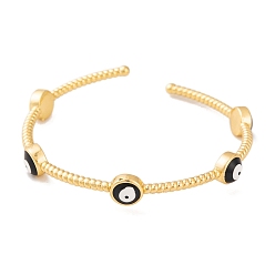 Black Golden Brass Enamel Evil Eye Open Cuff Bangles for Women, Black, Inner Diameter: 2 inch(5.2cm), 3~8mm