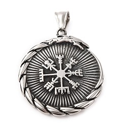 Другие 316 хирургические подвески из нержавеющей стали, античное серебро, плоские круглые прелести, вегвизир, 43x38.5x4 мм, отверстие : 8.5x4 мм