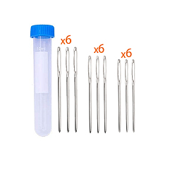 Озёрно--синий Иглы из железной пряжи, тупые иглы с большим ушком, для вышивки крестом, вязание, вышивка лентами, с пластиковой бутылкой для хранения, платина, Плут синий, 53~70x1.6~2 мм, 18 шт / комплект