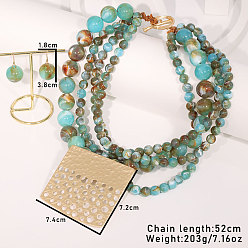 Квадрат Комплекты серег и многослойных ожерелий из акрила, сплава и воска для женщин, золотые, квадратный, 20.47 дюйм (52 см), Кулон : 74x72 мм