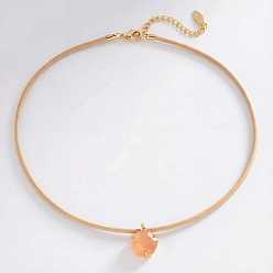 Сэнди Коричневый 304 Шестиугольный кулон из нержавеющей стали и стекла, ожерелье на вощёном шнурке для женщин, золотые, песчаный коричневый, 17.72 дюйм (45 см)