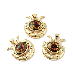 Коралловый Подвеска в виде глаза с луной из латуни с микропаве из прозрачного кубического циркония, с полимерным глазным яблоком, без кадмия, без никеля и без свинца, реальный 18 k позолоченный, коралл, 23x22x7 мм, отверстие : 3.6x4.3 мм