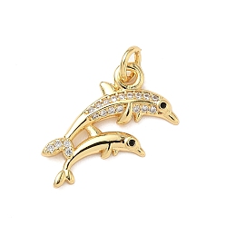 Dolphin Латунные микро проложить кубического циркония подвески, без кадмия и без свинца, долговечный, стойки покрытие, реальный 18 k позолоченный, с целью перехода в кольце, дельфин, 13x19x2 мм, отверстие : 3 мм