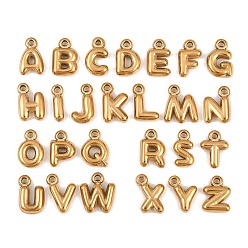 Golden 304 Stainless Steel Pendants, Letter A~Z Charms, Ion Plating(IP), Golden, 9.5~10x2.5~9x2.5mm, Hole: 1.2mm