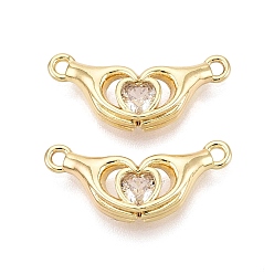 Настоящее золото 16K Подвески из латуни с прозрачным фианитом, амулеты в виде сердечек, реальный 16 k позолоченный, 9.5x20.5x3 мм, отверстие : 1.5 мм