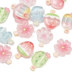 Color mezclado Cabujones de imitación de alimentos impresos en resina transparente, paleta, con polvo del brillo, color mezclado, 23~27x16~20x5~9 mm