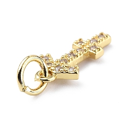 Sagittarius Brass Micro Pave Cubic Zirconia Charms, Constellation Charm, with Jump Rings, Real 18K Gold Plated, Sagittarius, 13.5x6.5x1.4mm, Hole: 3.4mm