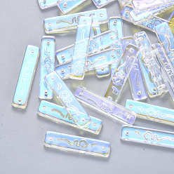 Прозрачный АВ Прозрачные стеклянные соединители звеньев, с покрытием AB цвета, прямоугольные, ясно AB, 30x7x3 мм, отверстие : 1.2 мм