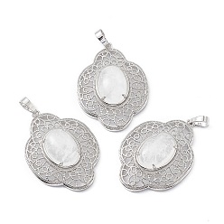 Хрусталь Природного кварца хрустальных подвесок, подвески из горного хрусталя, , латунная фурнитура с платиновым покрытием, 44x32x10 мм, отверстие : 8x5 мм