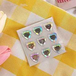 Прозрачный АВ Мультяшные 3d наклейки из ПВХ со стразами в форме сердца, Декоративные наклейки с драгоценными камнями и хрустальными сердцами для детского творчества, ясно AB, 18 мм, 9шт / лист