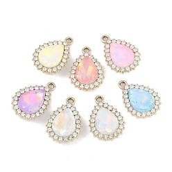 (52) Непрозрачная лаванда Подвески из сплава с ультрафиолетовым покрытием, со стеклом, без свинца и без кадмия, слеза, золотые, разноцветные, 23x16x7 мм, отверстие : 2 мм