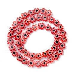 Red Handmade Millefiori Glass Bead Strands, Flower, Red, 6.4~9x3.2mm, Hole: 1mm, about 56pcs/Strand, 15.75''(40cm)