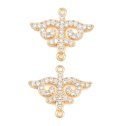 Real 18K Gold Plated Brass Micro Pave Clear Cubic Zirconia Connector Charms, Wing Links, Real 18K Gold Plated, 16x18.5x2.5mm, Hole: 1.2mm